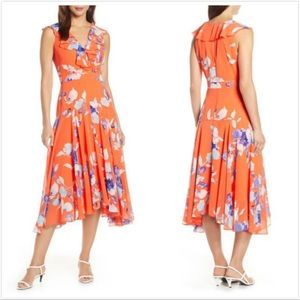 Eliza J Floral Print Shark Bite Hem Midi Dress